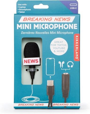Kikkerland Breaking News Mini Microphone – Handheld Mini Mic for Content Creation & Podcast Recording – Features USB-C Plug & Standard Audio Jack in Kuwait