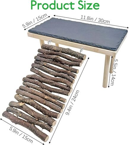 BNOSDM Wooden Basking Platform with Climbing Ramp Reptiles Hideout Bearded Dragon Hide Cave Reptile Tank Accessories Suit for Tortoise, Lizard, Toad, Gecko (L-Shaped) in Kuwait