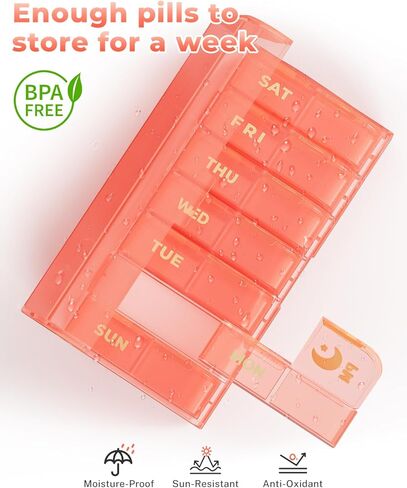 Weekly Pill Organizer 2 Times a Day, 7 Day AM/PM Pill Box, Portable Medication Dispenser with Child-Resistant Latch, BPA-Free, Travel, Office, Pets, Emergency Use (Green) in Saudi Arabia