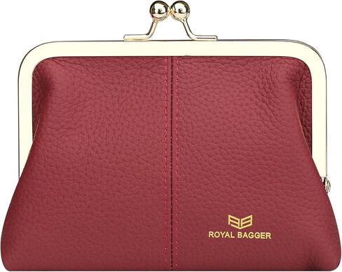 Royal Bagger RFID Blocking Coin Purse for Women, Fashion Kiss Lock Change Pouch, Genuine Leather Key & Card Holder 6120 (Brown) in Saudi Arabia