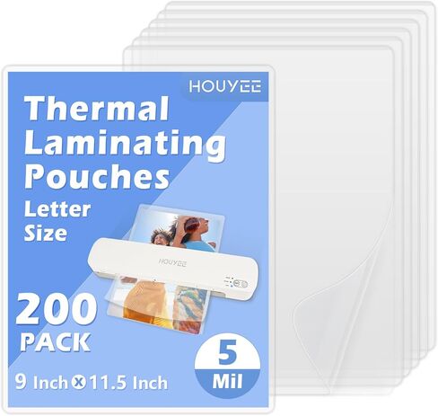 Houyee 5 MIL أكياس ترميح حرارية 200 حزمة ، عقد 8.5 × 11 بوصة ، صفائح التصفيح الواضحة للغاية ، 9 × 11.5 بوصة صفائح للصفائح ، لحجم الرسالة والمكاتب واللوازم المدرسية in Kuwait