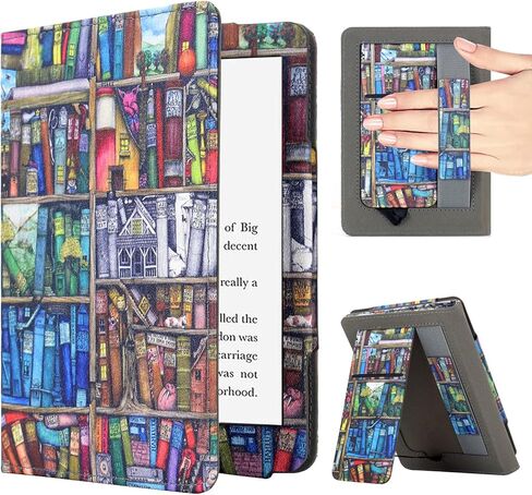 حالة KEROM لـ 7 "/6.8" Kindle Paperwhite (الجيل الثاني عشر/الحادي عشر ، 2024/2021) و Colorle Colorsoft Signature Edition ، غطاء حامل قابلة للطي من الجلد مع حزام يدوي وأيقلة السيارات/النوم ، الزهور in Kuwait