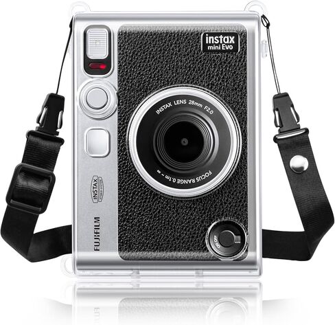 Rieibi Clear Protective Case and Lens Cap for Fujifilm Instax Mini Evo Instant Camera - Hard Carrying Case Cover with Shoulder Strap and Lens Cover- Grey in Saudi Arabia