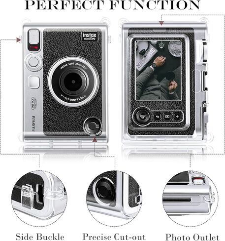 Rieibi Clear Protective Case and Lens Cap for Fujifilm Instax Mini Evo Instant Camera - Hard Carrying Case Cover with Shoulder Strap and Lens Cover- Grey in Saudi Arabia