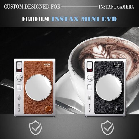 Rieibi Clear Protective Case and Lens Cap for Fujifilm Instax Mini Evo Instant Camera - Hard Carrying Case Cover with Shoulder Strap and Lens Cover- Grey in Saudi Arabia