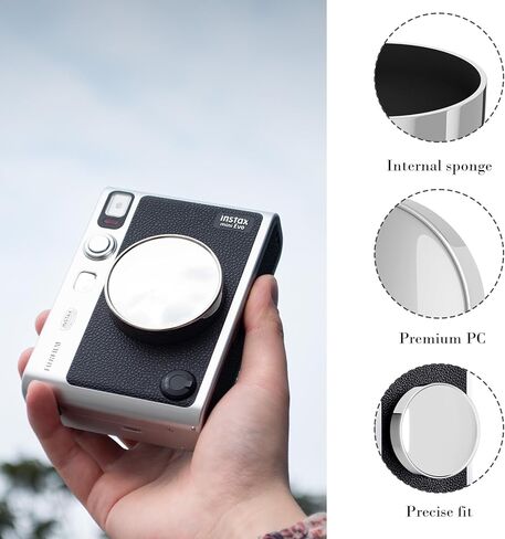 Rieibi Clear Protective Case and Lens Cap for Fujifilm Instax Mini Evo Instant Camera - Hard Carrying Case Cover with Shoulder Strap and Lens Cover- Grey in Saudi Arabia