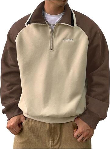 SOLY HUX Men's Half Zip Sweatshirt Color Block Letter Embroidery Collared Long Sleeve Casual Fall Pullover Tops in Saudi Arabia
