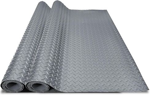 4x6 FT Garage Floor Mat, 2 Rolls 2.8mm Thickened Flooring Roll 48 sqft Diamond Plate PVC Rubber Trailer Mat, Non-Slip Floor Mat for Garage, Motorcycle, Trailer, Pickup Truck, Black in Kuwait