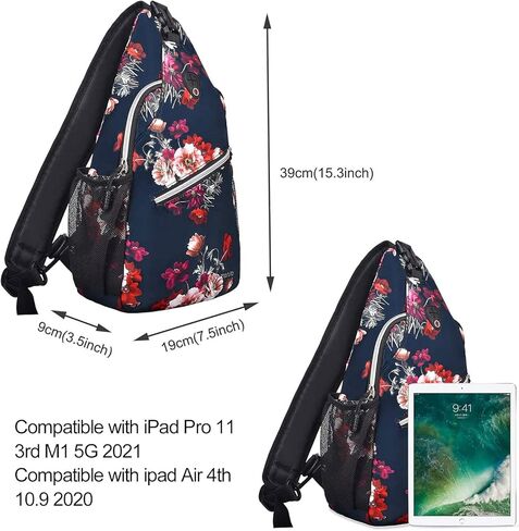 MOSISO Sling Backpack,Travel Hiking Daypack Cottonrose Crossbody Shoulder Bag, Blue, Medium in Saudi Arabia