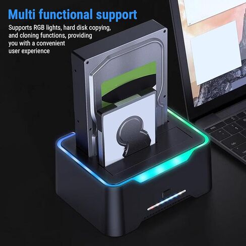 محطة إرساء محرك الأقراص الصلبة GOWENIC USB 3.0 إلى SATA Dual Bay، لمحرك الأقراص الصلبة SSD مقاس 2.5 بوصة و3.5 بوصة، مع وظيفة النسخ/النسخ دون اتصال بالإنترنت، تدعم النوم التلقائي (قابس الولايات المتحدة) in Kuwait