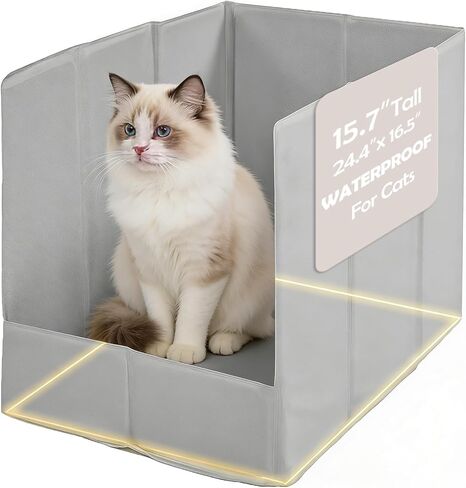 Meexpaws Cat القمامة مربع مربع البقع الدقيقة واقي قابلة للطي 24.4 × 16.5 × 15.7 بوصة ، واقي القمامة Pee Pee Crashlist ماء تمامًا ، لا يوجد تجميع مطلوب ، محمول ، واقي جدار in Kuwait