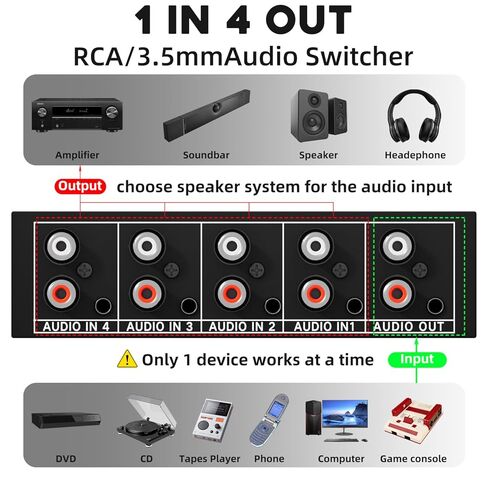 4 قنوات 3.5 ملم Aux + RCA L/R صندوق محول الصوت 4 في 1 خارج/ 1 في 4 خارج ثنائي الاتجاه، 4 في 1 خارج A/B محدد محول الصوت التناظري لا حاجة للطاقة in Saudi Arabia