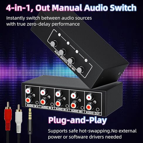 4 قنوات 3.5 ملم Aux + RCA L/R صندوق محول الصوت 4 في 1 خارج/ 1 في 4 خارج ثنائي الاتجاه، 4 في 1 خارج A/B محدد محول الصوت التناظري لا حاجة للطاقة in Saudi Arabia