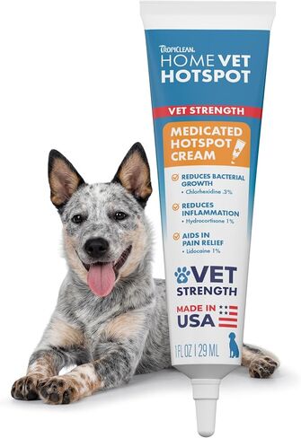 Tropiclean Homevet Degated Cream ، علاج بقعة ساخنة للكلاب ، راحة الحكة السريعة ، مع قوة كلورهيكسيدين والهيدروكورتيزون ، الولايات المتحدة الأمريكية ، 4 أوقية in Kuwait