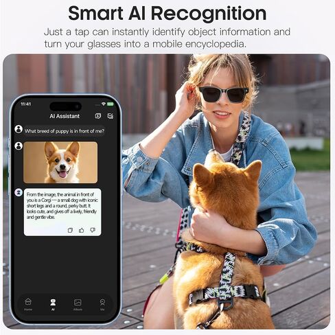 AI Camera Smart Glasses for Men Women With 8MP, 4K Photo/1200P HD Video Recording, Translation, GPT Voice Assistant, AI Object Recognition, Hands-free Music/Call,Long Battery Life,Sunglasses in Kuwait