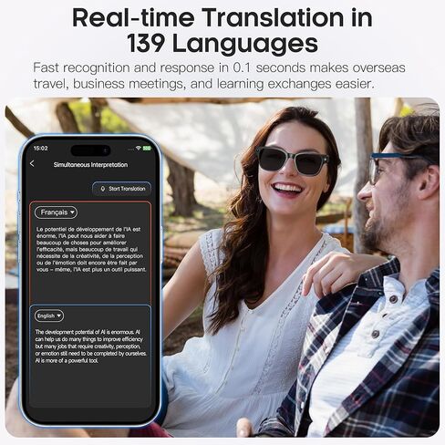 AI Camera Smart Glasses for Men Women With 8MP, 4K Photo/1200P HD Video Recording, Translation, GPT Voice Assistant, AI Object Recognition, Hands-free Music/Call,Long Battery Life,Sunglasses in Kuwait