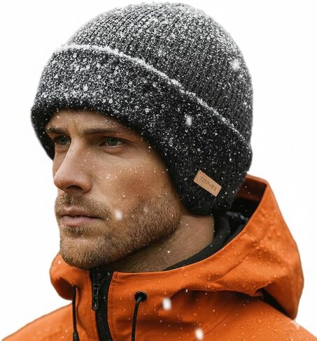 TOP-EX DryKnit™ Waterproof Fleece Lined Beanie with Ear Flaps – Merino Wool Thermal Hat for Men in Saudi Arabia