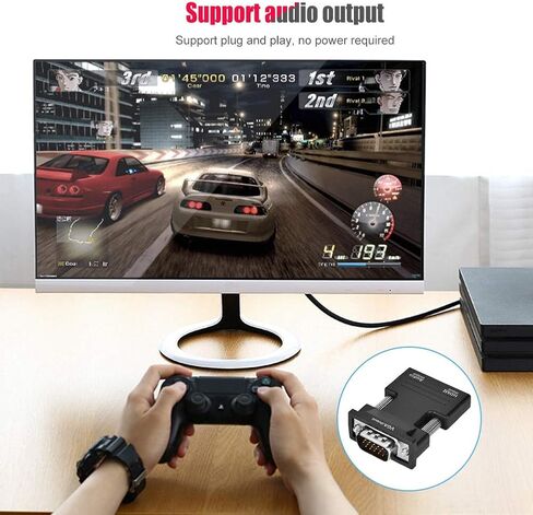 plplaaoo HDMI to VGA Converter Adapter 1080P Ultra Compact HDMI Female to VGA Male with Audio Output for Computer Tablet Monitor Projector Black ABS 5 x 3.4 x 1.2cm in Saudi Arabia