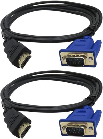 2 قطعة كابل محول HDMI إلى VGA عالي الوضوح 6 أقدام/1.8 متر مطلي بالذهب 1080 بكسل HDMI ذكر إلى VGA ذكر سلك محول فيديو نشط لأجهزة الكمبيوتر المحمول ومشغل DVD وشاشة عرض تلفزيون الكمبيوتر المحمول in Saudi Arabia