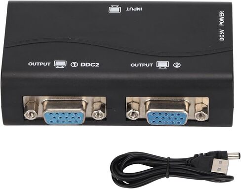 موزع فيديو عالي الدقة VGA Splitter لنسخ الشاشة، مقسم شاشة مطلي بالذهب 1 في 2 خارجي يعمل بمنفذ USB لغرفة اجتماعات المكتب، مادة ABS in Kuwait