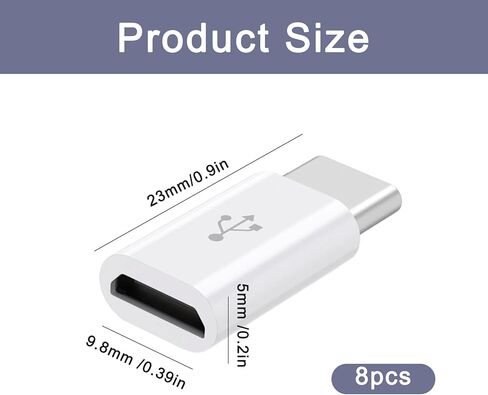 8 عبوات من محول Micro USB إلى USB C، محول MicroUSB أنثى إلى نوع C ذكر محول MicroUSB يدعم موصل شحن مزامنة البيانات للهاتف المحمول والكمبيوتر اللوحي والأجهزة الصغيرة (أبيض) in Kuwait