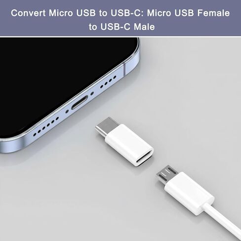 8 عبوات من محول Micro USB إلى USB C، محول MicroUSB أنثى إلى نوع C ذكر محول MicroUSB يدعم موصل شحن مزامنة البيانات للهاتف المحمول والكمبيوتر اللوحي والأجهزة الصغيرة (أبيض) in Kuwait
