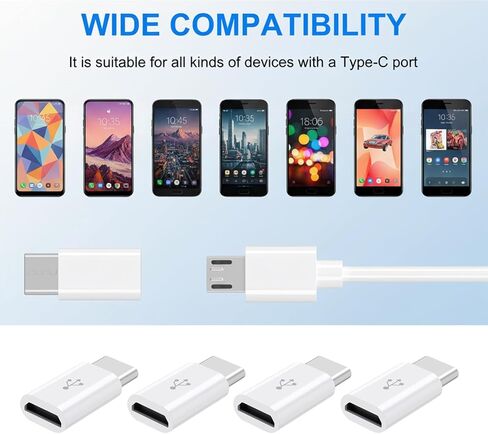 8 عبوات من محول Micro USB إلى USB C، محول MicroUSB أنثى إلى نوع C ذكر محول MicroUSB يدعم موصل شحن مزامنة البيانات للهاتف المحمول والكمبيوتر اللوحي والأجهزة الصغيرة (أبيض) in Kuwait