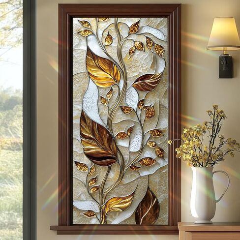Stained Glass Style Leaf Window Film Window Privacy Film Stained Decals Static Cling Sun Blocking Decor for Home Office Windows Doors Glass Partitions 17.7x39.3 inch in Saudi Arabia