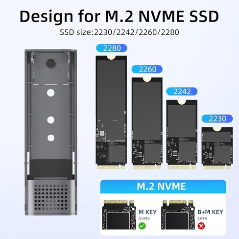 حاوية M.2 NVME SSD، محول USB 3.2 Gen 2 (10 جيجابت في الثانية) بدون أدوات إلى NVME مع مبدد حراري in Saudi Arabia