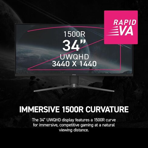 شاشة ألعاب msi MPG 346CQRF X24 مقاس 34 بوصة 3440 × 1440 (UWQHD)، 240 هرتز، مزامنة متكيفة، جاهزية HDR، HDMI، منفذ VGA، قابل للتركيب، قابل للإمالة، إطار نحيف من 4 جوانب، 0.5 مللي ثانية، أسود in Saudi Arabia