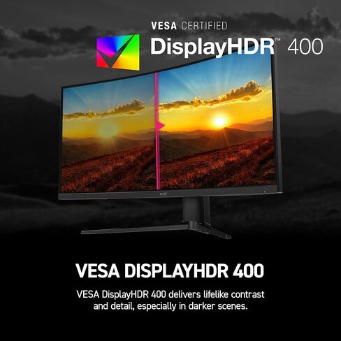 شاشة ألعاب msi MPG 346CQRF X24 مقاس 34 بوصة 3440 × 1440 (UWQHD)، 240 هرتز، مزامنة متكيفة، جاهزية HDR، HDMI، منفذ VGA، قابل للتركيب، قابل للإمالة، إطار نحيف من 4 جوانب، 0.5 مللي ثانية، أسود in Saudi Arabia