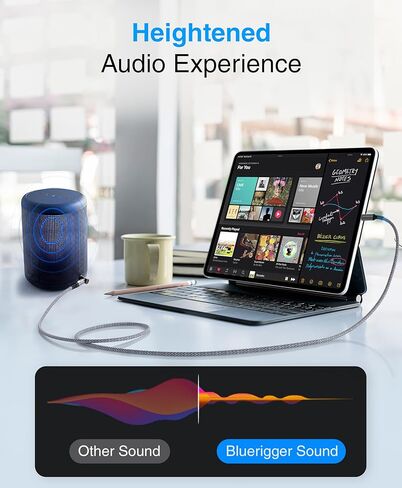 كابل صوت BlueRigger 90D USB C إلى 3.5 مم - 6FT (ذكر AUX إلى USBC، سلك AUX من النوع C، كابل USB-C إلى مقبس سماعة الرأس 90 درجة، زاوية قائمة من النوع C إلى 1/8) - متوافق مع الهاتف والكمبيوتر اللوحي والكمبيوتر المحمول in Saudi Arabia