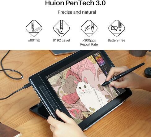 تابلت الرسم HUION Kamvas Pro 13 2.5K QHD مع شاشة وقفاز فنان هيكلي in Kuwait