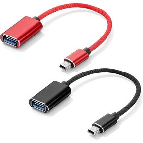 2 قطعة محول كابل USB OTG صغير للكاميرات الرقمية USB A أنثى إلى USB صغير B 5-pin ذكر محول موصل مضفر كابل موصل لنقل البيانات (أسود وأحمر) in Kuwait