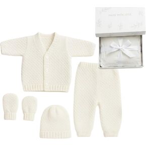 Preemie Clothes Newborn Baby Crochet 3 Piece Set Sweater Pants Hat Mittens Handmade Hypoallergenic Knit Coming Home Outfit in Kuwait