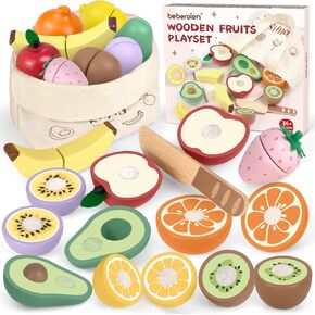 Wooden Play Food for Toddler 3-5 Birthday Gift for 3 Year Old Girl Boy Toy Food Pretend Play Cutting Fruits for Kids Kitchen Accessories Age 4 5 6 Wood Educational Montessori Sensory Toys in Kuwait