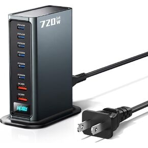 كتلة شاحن USB C بقوة 720 وات من Rocoren، محطة شحن USB ذات 8 منافذ مع محور محطة شحن سريع مزدوج PD 140 وات لأجهزة متعددة، شاحن كمبيوتر محمول GaN Ⅲ لهاتف iPhone 17 وMacBook Pro/Air وiPad وSamsung in Kuwait