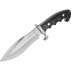 سكين البقاء على قيد الحياة من جيل هيبين ألاسكا مع غمد - شفرة من الفولاذ المقاوم للصدأ محفورة بالليزر، مقبض ميكارتا أسود، غمد من الجلد الطبيعي - سكين متعدد الأغراض للرياضة - إجمالي 12 1/4 بوصة in Kuwait