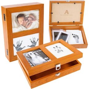 AUDRIC & ANNE 2-in-1 Baby Keepsake Box & Paw Print Kit for Dogs | Solid Cherry Wood Memory Box for Keepsakes with Photo Frame & Inkless Pads | Baby Shower Gifts & Wedding Gift (11″×8″×2.7″) in Saudi Arabia