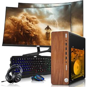 HP Full Dark Gaming PC Desktop Computer – AMD Pro A10-9700,RX 550 Graphics,16GB RAM,512GB SSD,Dual 27 Inch Curved Monitor,RGB Keyboard with AI Copilot,Mouse,WiFi,RGB Headphone,Windows 11(Renewed) in Kuwait