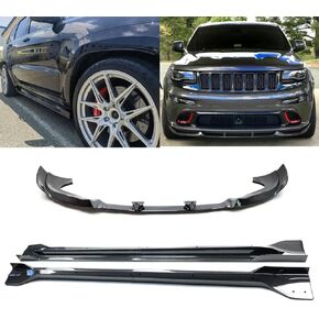 مجموعات الجسم المتوافقة مع Jeep Grand Cherokee SRT 2013-2016، SRT8 2012-2013،2015-2016 الشفة الأمامية + تنورة جانبية ممتدة لألواح الشفاه (أسود لامع) in Kuwait