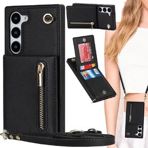 Ysnzaq Crossbody Wallet Case for Samsung Galaxy S25 Ultra (Not S25) with Detachable Lanyard Strap, PU Leather Magnetic Closure Flip Cover with Card Slot Holder for Galaxy S25 Ultra XKLL Black in Kuwait