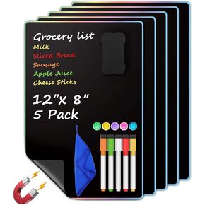 MaxGear 5 Pack Magnetic Whiteboard Sheets for Fridge, 12"x 8" Small Refrigerator Dry Erase Board for Kitchen Organizer and Planner, Smooth and Reusable, Includes 5 Markers, 5 Magnets and 1 Eraser in Kuwait