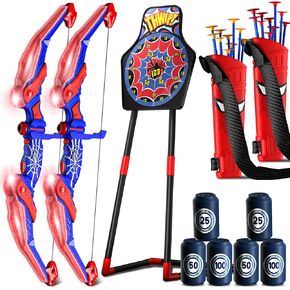 مجموعة القوس والسهم للأطفال ، LED Light Up Kids Archery مجموعة مع جاذبية وهدف ويب ، 10 أسهم كأس الشفط و 3 علب مستهدفة أخرى ، ألعاب هدايا عيد ميلاد لـ 3 4 5 6 7 in Kuwait
