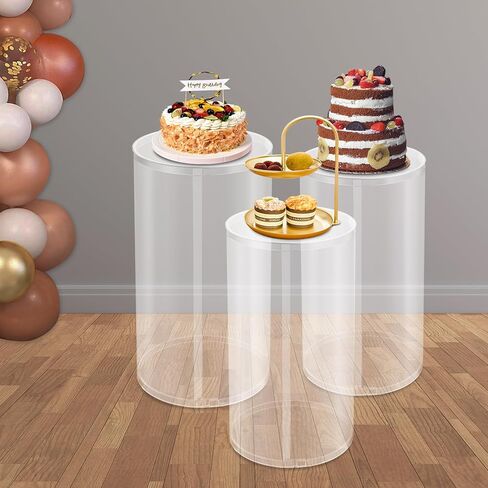 قاعدة اسطوانة تقف 3 قطع، اسطوانة زفاف مستديرة للحفلات، ركائز تزيين الكيك، أعمدة قاعدة عرض مستديرة لديكور فني لحفلات الزفاف وأعياد الميلاد (أبيض) in Kuwait
