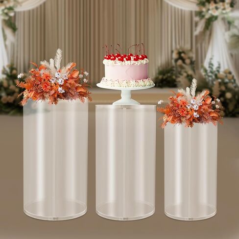 قاعدة اسطوانة تقف 3 قطع، اسطوانة زفاف مستديرة للحفلات، ركائز تزيين الكيك، أعمدة قاعدة عرض مستديرة لديكور فني لحفلات الزفاف وأعياد الميلاد (أبيض) in Kuwait
