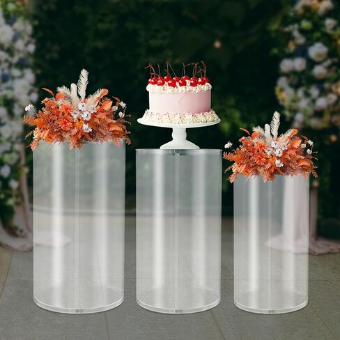 قاعدة اسطوانة تقف 3 قطع، اسطوانة زفاف مستديرة للحفلات، ركائز تزيين الكيك، أعمدة قاعدة عرض مستديرة لديكور فني لحفلات الزفاف وأعياد الميلاد (أبيض) in Kuwait