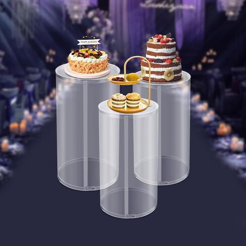قاعدة اسطوانة تقف 3 قطع، اسطوانة زفاف مستديرة للحفلات، ركائز تزيين الكيك، أعمدة قاعدة عرض مستديرة لديكور فني لحفلات الزفاف وأعياد الميلاد (أبيض) in Kuwait