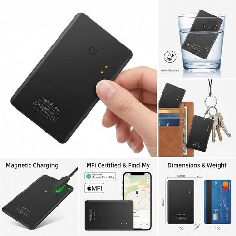 بطاقة تتبع محفظة Air Tag رفيعة للغاية، [معتمدة من Apple MFi]، شحن لاسلكي، متوافقة مع Apple Find My، مثالية لتحديد موقع المفاتيح والمحافظ وجوازات السفر والمزيد، أجهزة iOS فقط، حزمة من قطعة واحدة in Kuwait