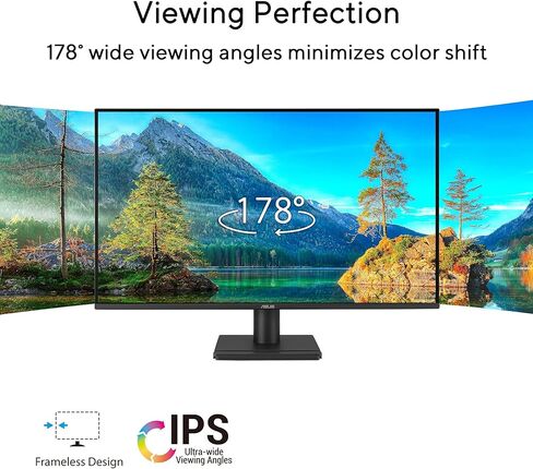 شاشة ASUS مقاس 27 بوصة بدقة 1440 بكسل (VA27AQ) - IPS، QHD (2560 x 1440)، 99% sRGB، بدون إطار، HDMI، DisplayPort، VGA، 1 مللي ثانية، مكبرات صوت، إضاءة زرقاء منخفضة، خالية من الوميض، قابلة للتركيب على الحائط وفقًا لمعايير VESA، ضمان لمدة 3 سنوات in Saudi Arabia